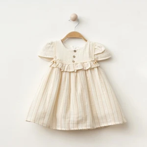 Sim Detaylı Düğmeli Kız Bebe Elbise