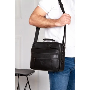 Erkek Hakiki Deri Çelik Kasalı Omuz ve El Çantası Battal Boy - NEW147 - Siyah