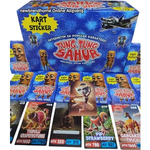 Tung Tung Sahur Oyun Kartları | 10 Mini Kutu-60 Karakter Kartı+10 Sticker | Sürpriz Oyuncak Hediyeli Kağıt Oyunu