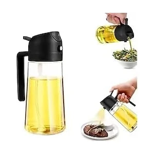 Çift Fonksiyonlu Yağ Püskürtücü, Yağ Püskürtme ve Dökme, Yağ Spreyi, Cam Sprey Yağdanlık, Yağ Püskürtme Şişesi (Siyah)