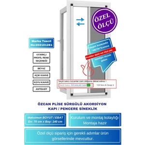 💥En70 x Boy140 cm "Beyaz" Plise Sürgülü Sineklik | Akordiyon Kayar pencere Sineklik 🚪 Demir, Ahşap, Çelik, Pimapen Pencere  Uyumlu 🦟 Yaz Fırsatı! ❌ Sineklere Son 🛒 Hemen Sepete Ekle!