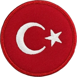 Kırmızı Renk Yuvarlak Türk Bayrağı Patch - 6 cm