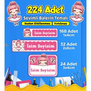 Sevimli Balerin Temalı Okul Kreş Kişiye Özel Isim Etiket Seti - Model 450