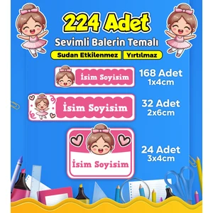 Sevimli Balerin Temalı Okul Kreş Kişiye Özel Isim Etiket Seti - Model 451