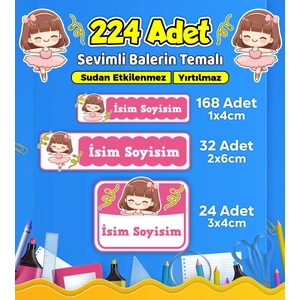Sevimli Balerin Temalı Okul Kreş Kişiye Özel Isim Etiket Seti - Model 455