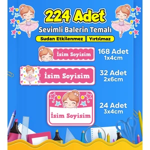 Sevimli Balerin Temalı Okul Kreş Kişiye Özel Isim Etiket Seti - Model 458