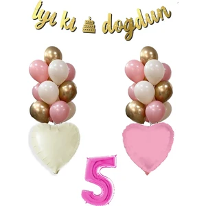 5 Yaş Pembe Doğum Günü Balon Seti 16INÇ Pembe Rakam Iyi Ki Doğdun Bannerlı Set