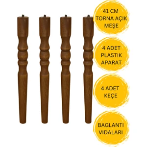 Açık Meşe 41 cm Torna Ahşap Sehpa ve Yan Sehpa ve  Mobilya Ayağı – 4 Adet Ahşap Ayak (Bağlantı Aparatları ve Vidalar Dahil – Tv Ünitesi, Sehpa, Konsol )