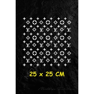 Lv Desen Kaplama Sticker - Araba -Motor - Kask - Beyaz - 25X25 cm