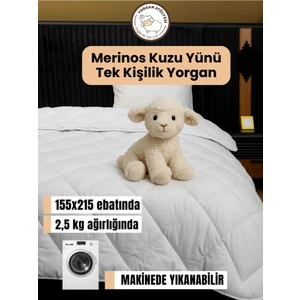 Tek Kişilik Yün Yorgan 155X215 cm - %100 Kuzu Yünü, 2.5 Kg, Nefes Alır, Terletmez, 4 Mevsim Konfor