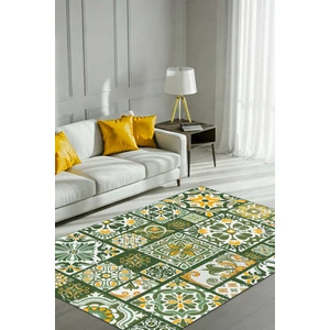 The Reef Design Patchwork Seramik Desenli Dokuma Tabanlı Dijital Baskılı Çini Desenli Yeşil Oturma Odası Halısı