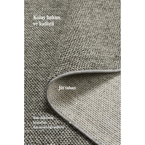 Enva Home Bukle Kilim Düz Yumuşak Sisal Jüt Taban  Polipropilen Tozumaz Oda Koridor Halısı Gri Renk