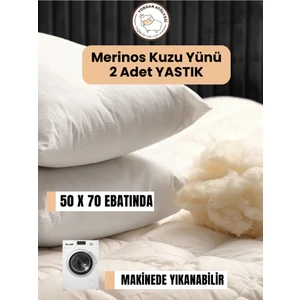 2'li Kuzu Yünü Yastık Seti 50X70 cm - %100 Doğal Yün, 1000 Gr, Nefes Alır, Terletmez, Konforlu Uyku