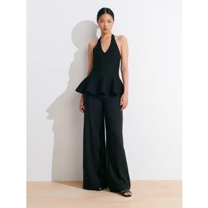 72145 Dökümlü Palazzo Pantolon-Siyah