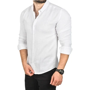 Slim Fit %100 Pamuk Keten Gömlek Dar Kesim Dokulu Keten Gömlek 2501302