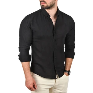 Slim Fit %100 Pamuk Keten Gömlek Dar Kesim Dokulu Keten Gömlek 2501302
