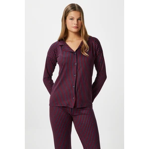 Kadın Secret Extra Soft Lacivert Bordo Çizgili Pijama Takımı