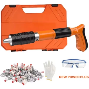 El Aletleri NPP200 Mekanik Çivi Tabancası Beton Çelik Çivi Tabancası + 100 Adet Pul Başlı Barutlu Çivi