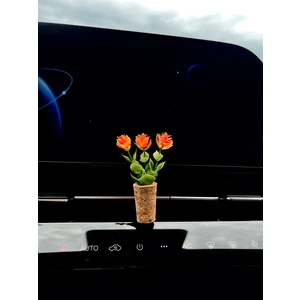 Dekoratif Mini Araç Klima Süsü | El Yapımı Mantar Saksı Çiçek Araba Kokusu | Difüzör Turuncu