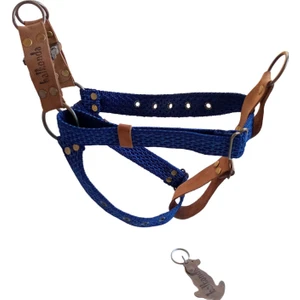 Köpek göğüs tasması hakiki deri orta ırk lacivert kolon genişlik:3cm göğüs ölçüsü:40-75cm ayarlamalı dog harness GT4-17