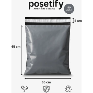 Gri Cepsiz Kargo Poşeti 35X45+5 cm 50 Adet E-Ticaret Poşeti | Yapışkan Bantlı Kargo Zarfı