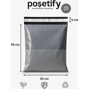 Gri Cepli Kargo Poşeti 35X45+5 cm 100 Adet E-Ticaret Poşeti | Yapışkan Bantlı Gönderi Zarfı