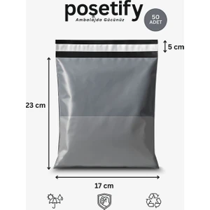 Gri Cepli Kargo Poşeti 17X23+4 cm 50 Adet E-Ticaret Poşeti | Yapışkan Bantlı Gönderi Zarfı