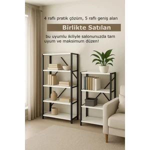 4 Raflı ve 5 Raflı Metal Kitaplık Raf Takımı Salon Ofis Depolama Ünitesi Seti