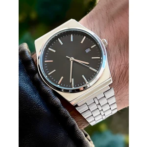 Gümüş Renk 36 mm Ufak Kasa Takvimli Çelik Kordon Erkek Kol Saati