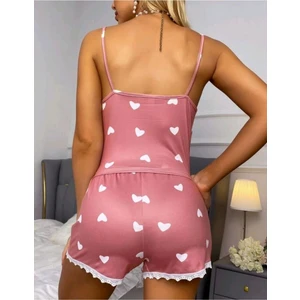 Kadın Pembe Askılı Şortlu Pijama Takım