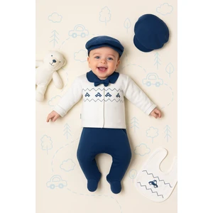 Erkek Bebek 0-3 Ay Araba Nakışlı Yeni Doğan 5'lı Hastane Çıkışı Zıbın Seti