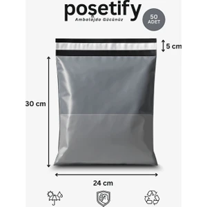 Gri Cepli Kargo Poşeti 24X30+5 cm 50 Adet E-Ticaret Poşeti | Yapışkan Bantlı Gönderi Zarfı