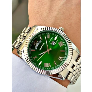 Gümüş Renk Takvimli Çelik Kordon Erkek Kol Saati