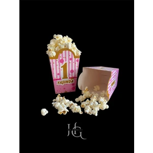 1 Yaş Temalı Popcorn Mısır Kutusu, Patlamış Mısır Kutusu , Küçük Boy, 8 Adet