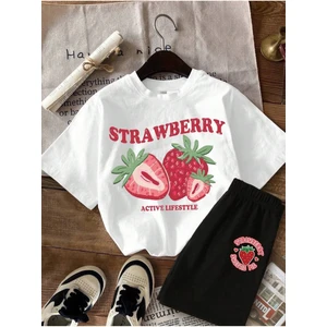 Strawberry Baskılı Kız Çocuk/yetişkin Alt Üst Takım – Yazlık Tişört ve Şort Seti