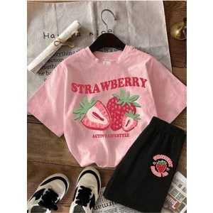 Strawberry Baskılı Kız Çocuk/yetişkin Alt Üst Takım – Yazlık Tişört ve Şort Seti