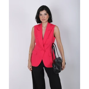 Kadın Fuşya Düğme Detaylı Blazer Yelek