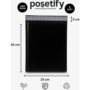 Balonlu Siyah Kargo Poşeti 25X30+5 cm 5 Adet E-Ticaret Poşeti | 140 gr Bantlı Patpatlı Kargo Poşeti