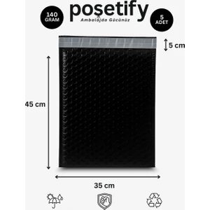 Balonlu Siyah Kargo Poşeti 35X45+5 cm 5 Adet E-Ticaret Poşeti | 140 gr Bantlı Patpatlı Kargo Poşeti