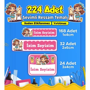 Sevimli Ressam Okul Kreş Kişiye Özel Isim Etiket Seti - Model 494