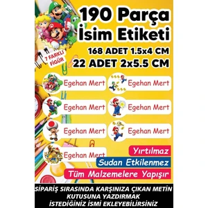 Kt Grup Okul Etiketi Kalem Defter Etiketi Süper Mario Temalı Özel Isim Yazılabilen Etiket - 190 Adet