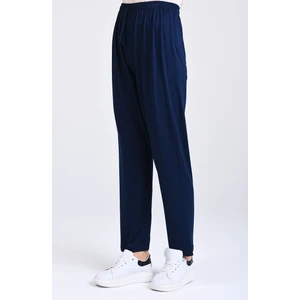 Pamuklu Viskon Ince Yazlık Cepli Jumbo Penye Pijama Pantolon Lacivert - L-Xl