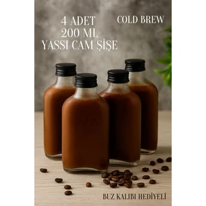 4 Adet Şeffaf Cold Brew Sızdırmaz Kapaklı Soğuk Kahve Yassı Cam Şişe 200 ml ve Çubuk Buz Kalıbı