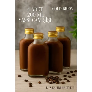 4 Adet Şeffaf Cold Brew Sızdırmaz Kapaklı Soğuk Kahve Yassı Cam Şişe 200 ml ve Çubuk Buz Kalıbı