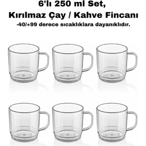 6'lı 250 ml Kırılmaz Polikarbon Fincan Seti, Çay ve Kahve Için Ideal