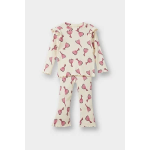 Kız Bebek 2'li Takım Çiçekli Fitilli Kaşkorse Sweatshirt İspanyol Paça Tayt F3714A525AU