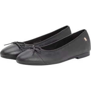 Kadın Toe Cap Leather Ballerina Shoes - Siyah