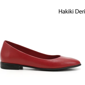 Gön Hakiki Deri Yuvarlak Burun Düz Taban Kadın Babet 24164