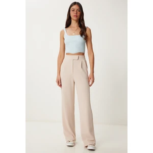 Beli Cırtlı Rahat Palazzo Pantolon LRV0003 KREM