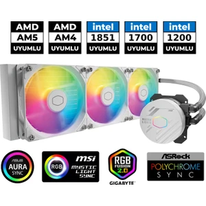 Cooler Master Masterliquid 360L Core ARGB White Beyaz 360MM Sıvı Soğutma İşlemci Sıvı Soğutucu 